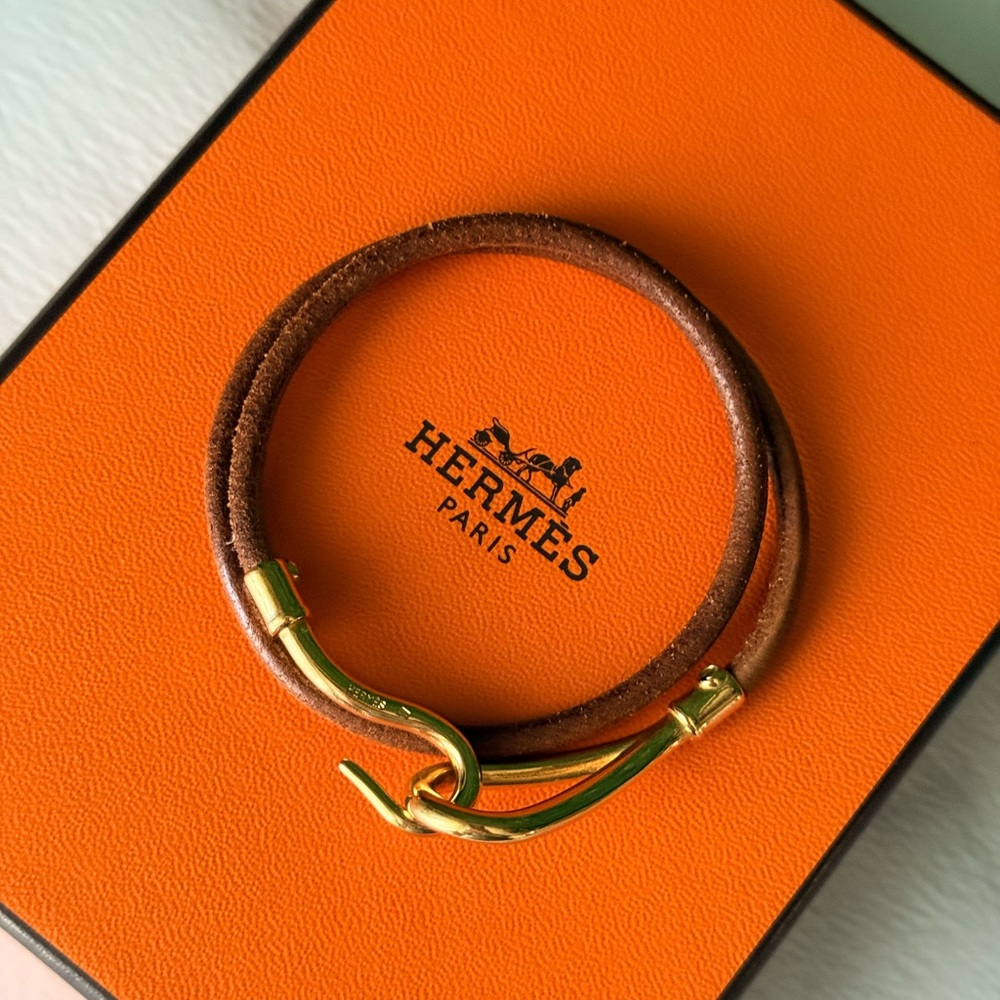 Hermes Brown Double Tour Leather Bracelet with Gold Hook - Picture 1 of 7